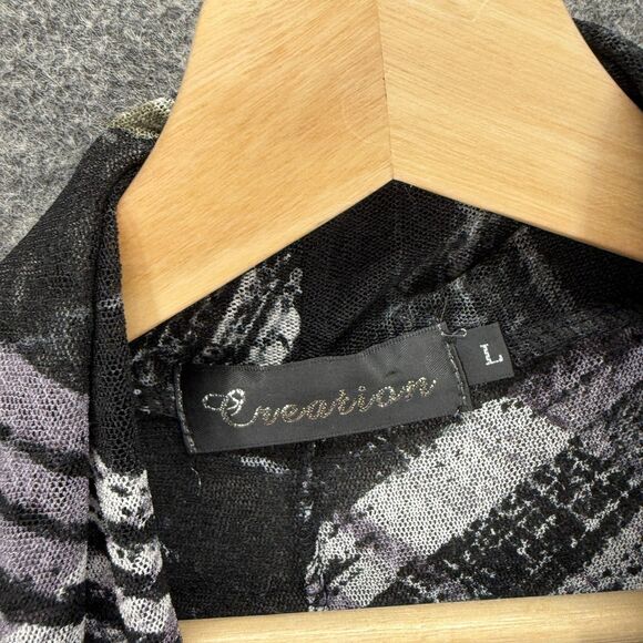 Creation Top Women L Large Black Geometric Open Front 3/4 Sleeve Casual - Picture 3 of 7